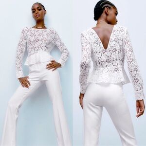 Zara White Lace Long Sleeve Blouse – Size Large